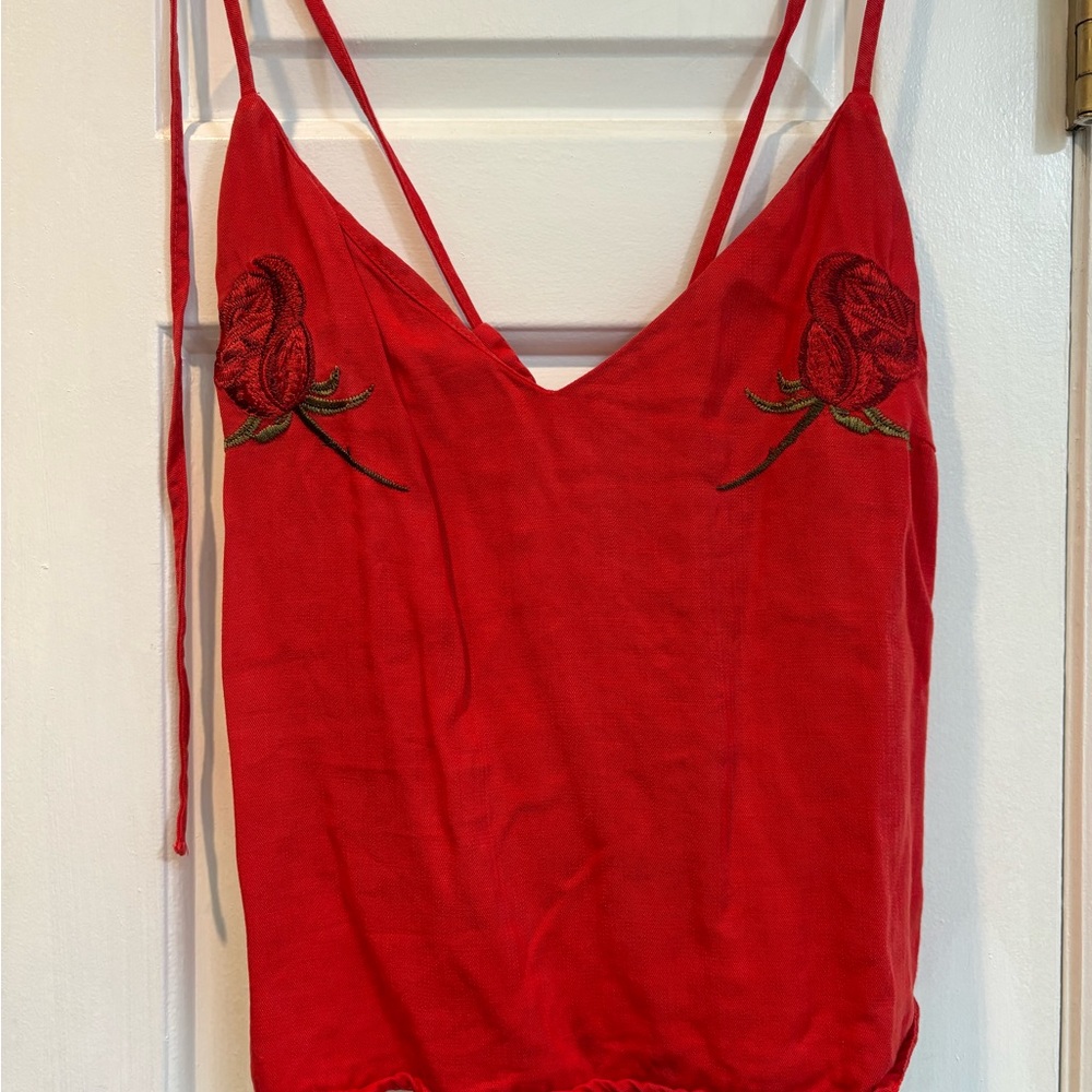 Obey Red Camisole with Embroidered Roses